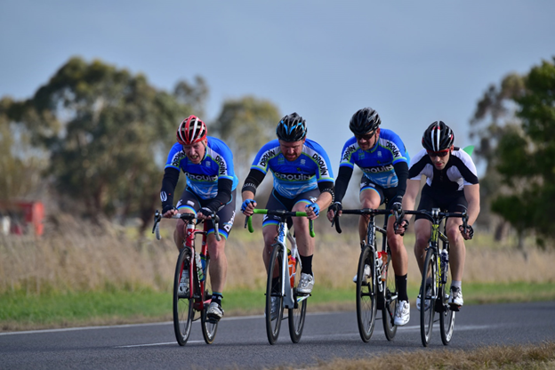 Rob Monk, Brett Kennedy and Justin Gravett in the Drouin Cycles kit.